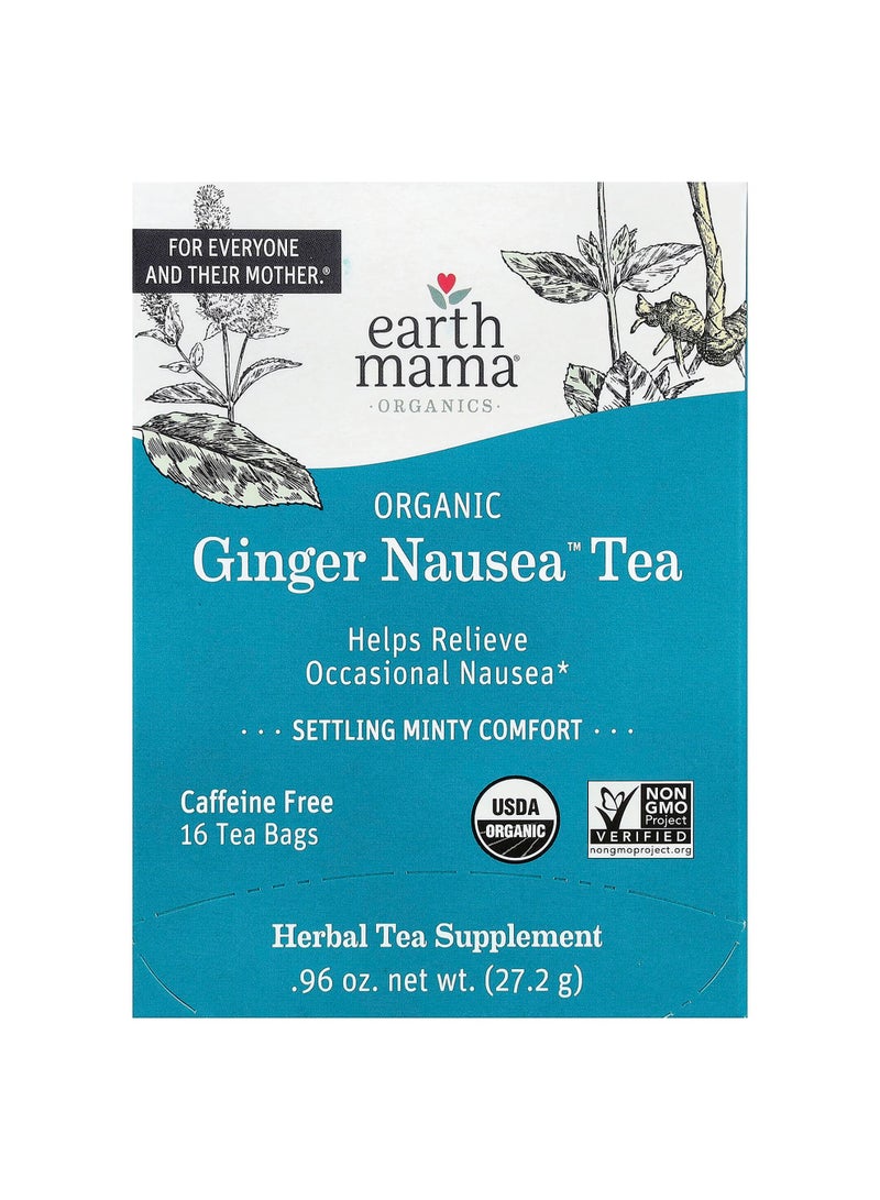 Organics, Organic Ginger Nausea™ Tea, Settling Minty Comfort, Caffeine Free, 16 Tea Bags, 0.96 oz (27.2 g)